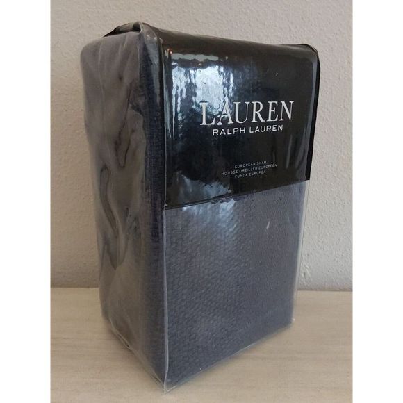 Ralph Lauren WOVEN STRIPE Dark Blue Cotton Linen European Euro Pillow Sham - Picture 2 of 8